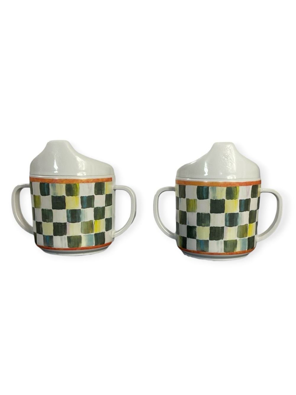 MacKenzie-Childs Courtly Check Sippy Cups Set of 2 Retired 9 Oz